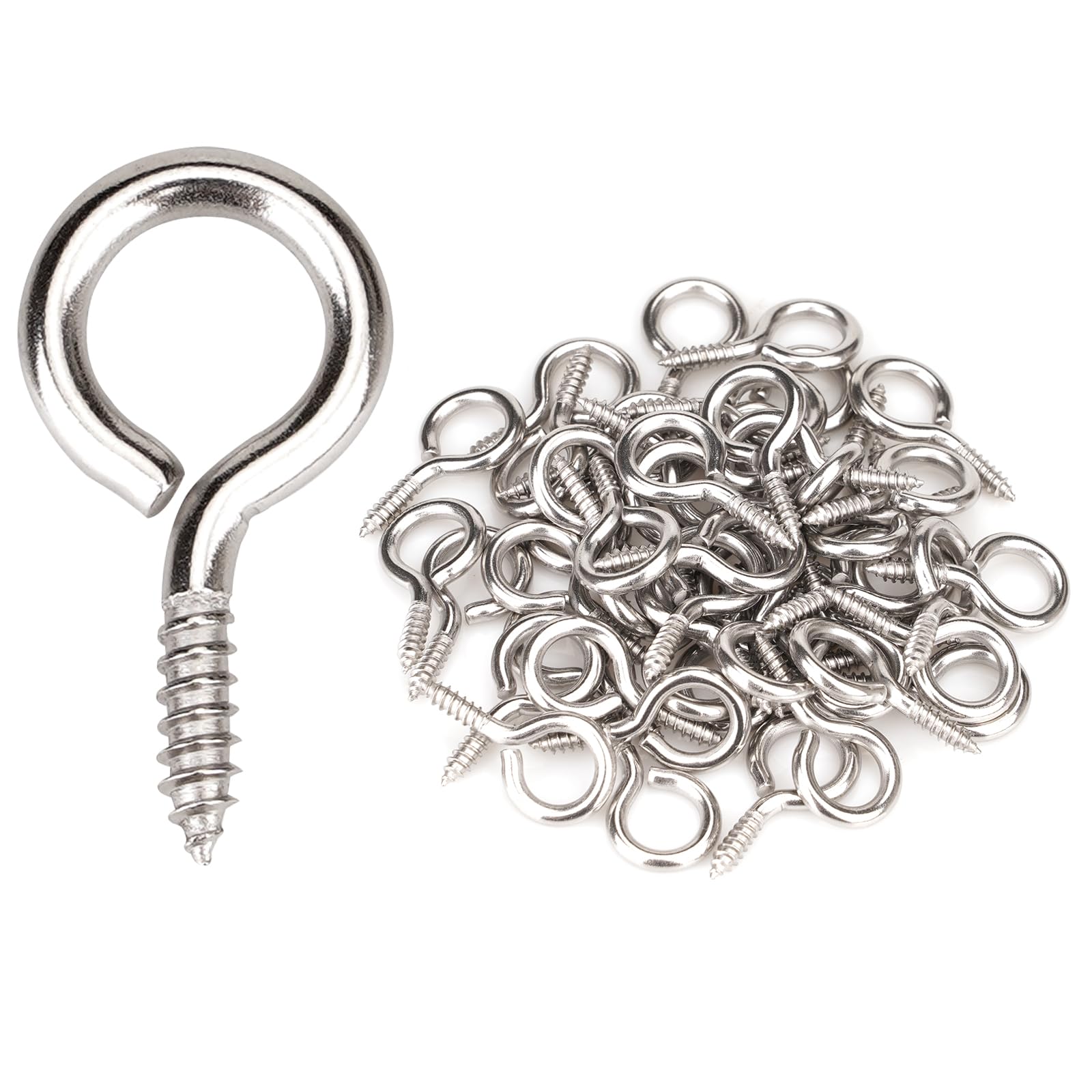 Aovchei 50pcs 304 Stainless Steel 1 Inches Eye Screws, Screw Hooks | 0.71" threa