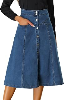 Allegra K Womens' Denim Skirt A Line Button Down Midi Jean Skirts