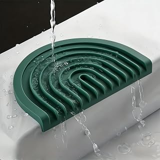 Silicone Soap Dish with Self-Draining Edges, Bathroom Countertop Soap Holder, Sink Tray for Sponges, Soap Bars and Bathroom Accessories (Green)