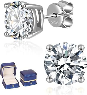 Moissanite Stud Earrings for Women Men, 0.6-6CT D Color Round Cut Four Prong Moissanite Earrings,18K Gold Plated Silver Lab Created Moissanite Earrings