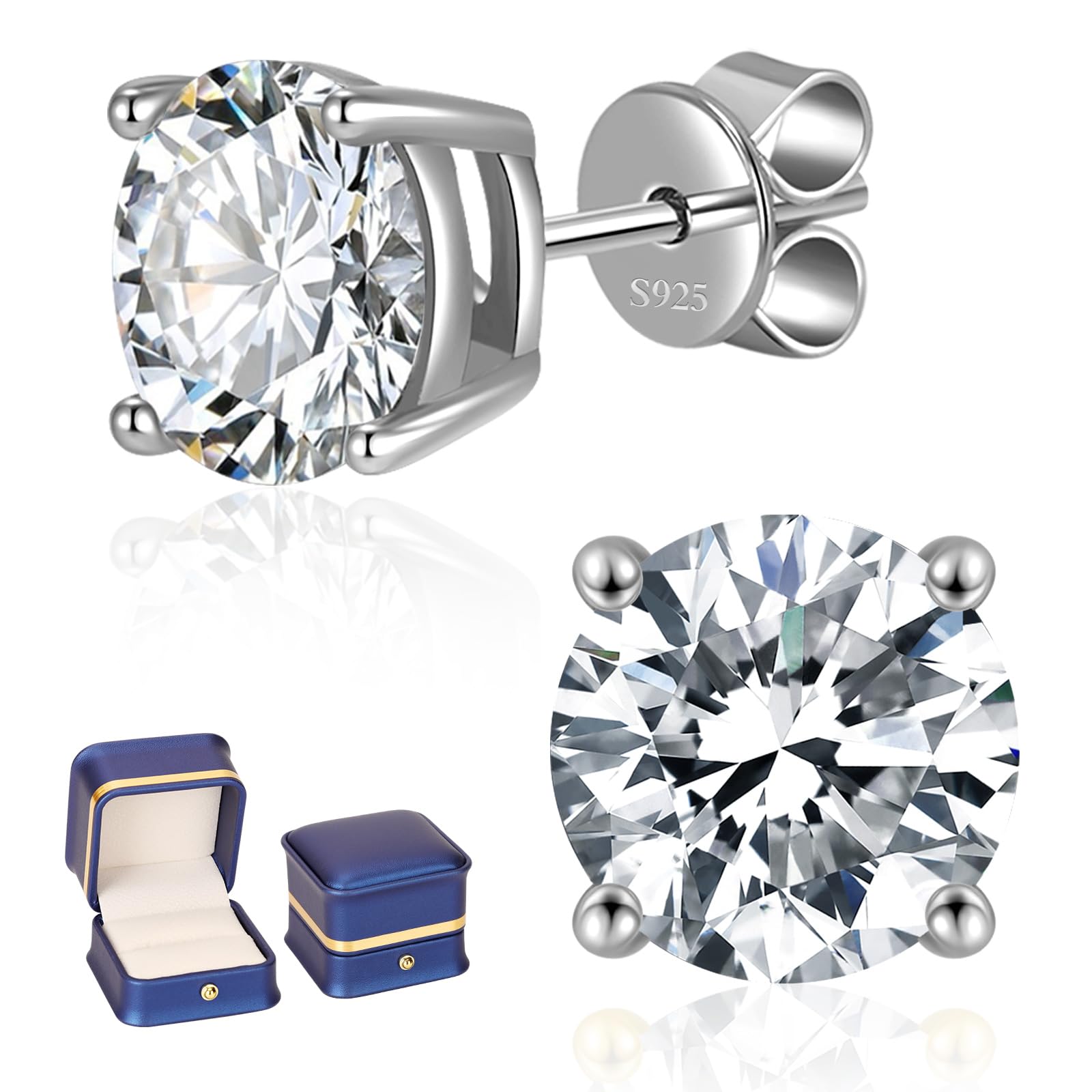 Moissanite Stud Earrings for Women Men, 0.6-6CT D Color Round Cut Four Prong Moi