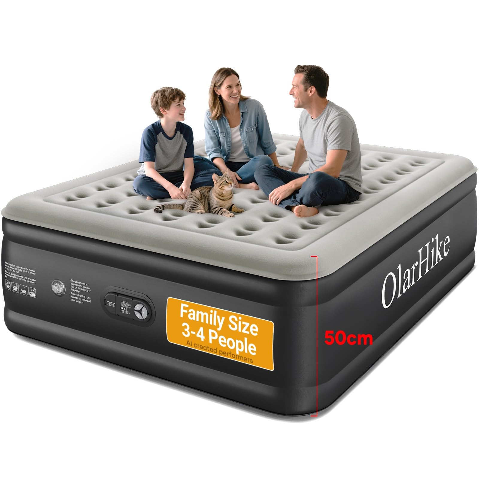 OlarHike 50cm High Super King Size Airbed, Air Mattress, 182 x 213 x 50cm
