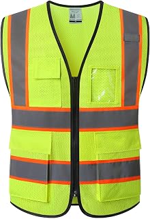 Reflective Mesh Safety Vest for Men Women with 5 Pockets and Zipper Front High Visibility Mesh Vest Hi Vis Construction Work Vest,Meets ANSI/ISEA Standards(EK175-Yellow-L)