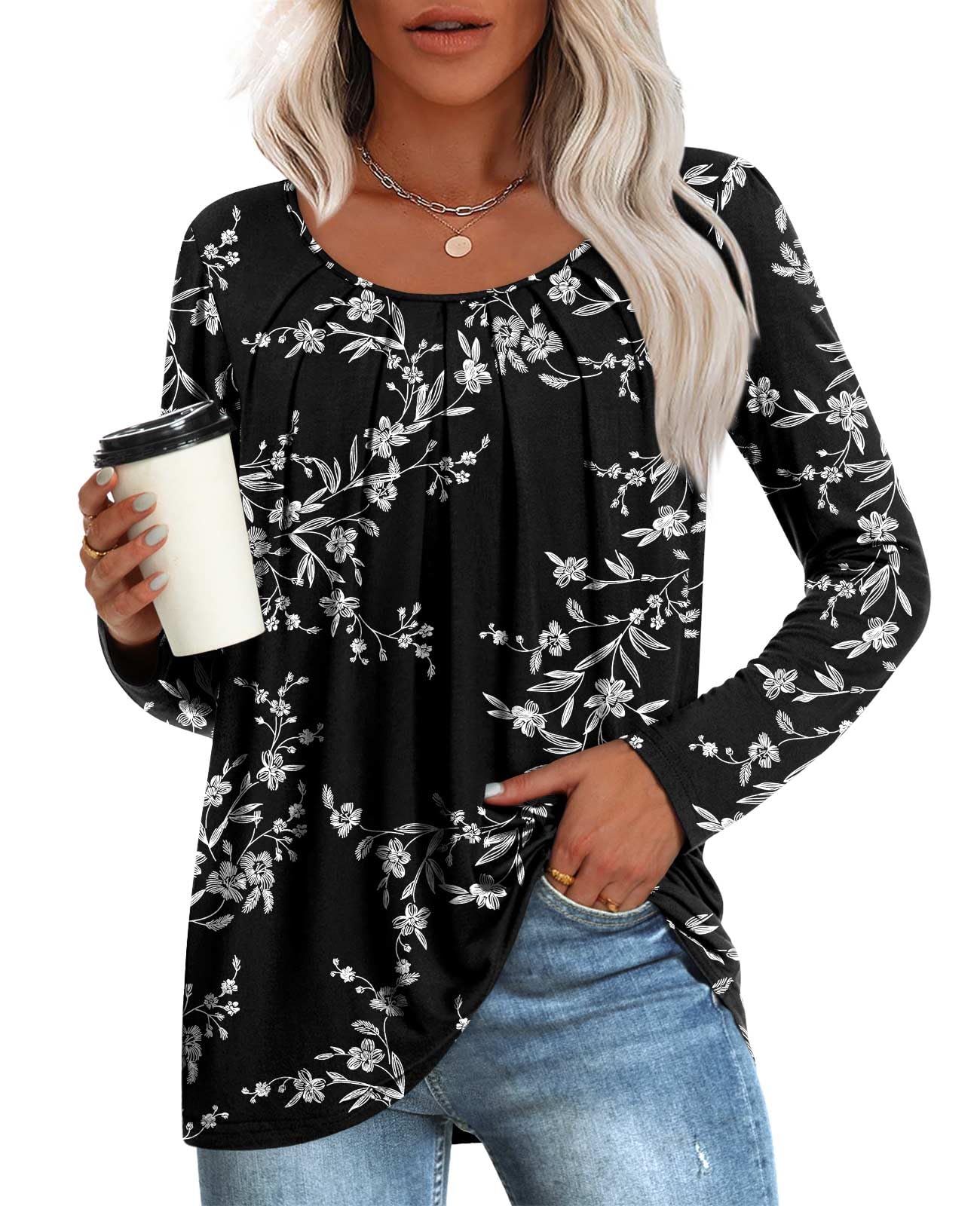 Anymeet Womens Winter Spring Tops 2026 Casual Shirts Pleated Blouse for Leggings
