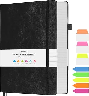 College Ruled Notebook, Large B5 Hardcover Leather Journal, 312 Numbered Pages Writing Journal, 100gsm No Bleed Paper, Lined Journal Notebook for Women Men School Office, Black