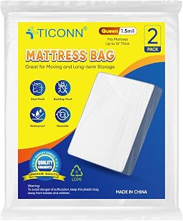 TICONN 2PK Plastic Mattress Bags for Moving, Waterproof Mattress Cover | 1.5 Mil 103"x62"x16", 3D Gusset Design, Tear Resistant & Dust Protection Mattress Protector for Moving and Storage
