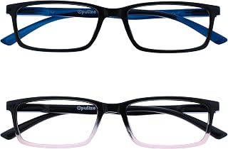 OPULIZE SEE Blue Light Blocking Reading Glasses for Men Women Anti Glare Lens UV Protection Rectangle, 2 Pack - Black/Pink, +3.00 Magnification