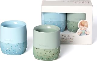 Moonkie Baby Cup | 2 Pack Silicone Open Cup Baby from 6 Months | Weighted Base (Anti-Tip) | BPA Free | Capacity Markings | 60ml (Ether/Mint)