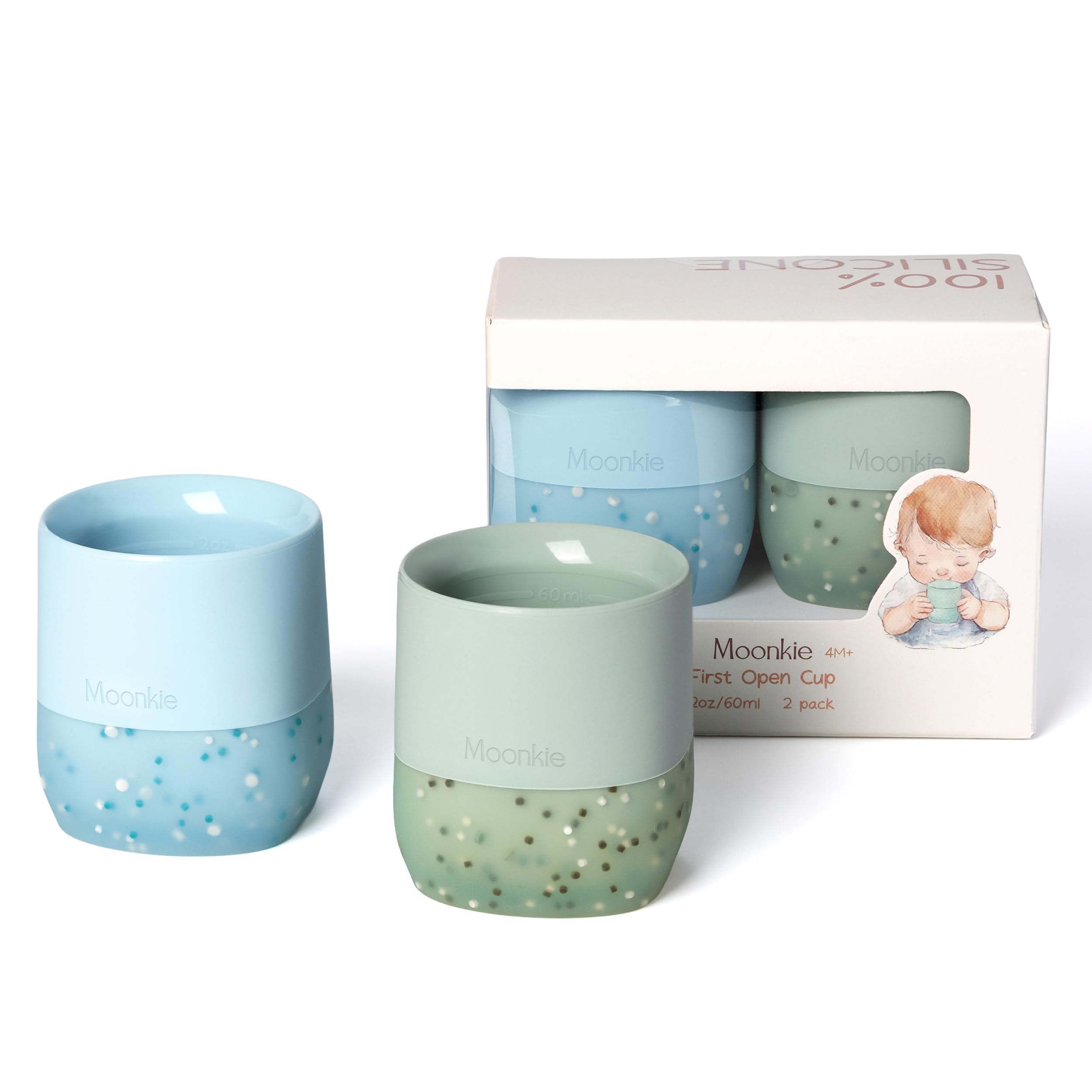 Moonkie Baby Cup | 2 Pack Silicone Open Cup Baby from 6 Months | Weighted Base (