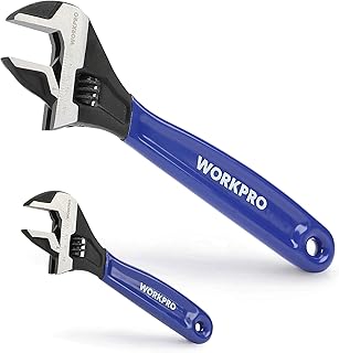 WORKPRO 2-Piece Adjustable Wrench Set, 6-Inch & 10-Inch Wide Jaw Wrenches | Black Oxide Wrench, Cr-V Steel, Metric & SAE Scales, Max Jaw Opening 15/16" & 1-5/16", for Home Repair, Plumbing, Garage Work