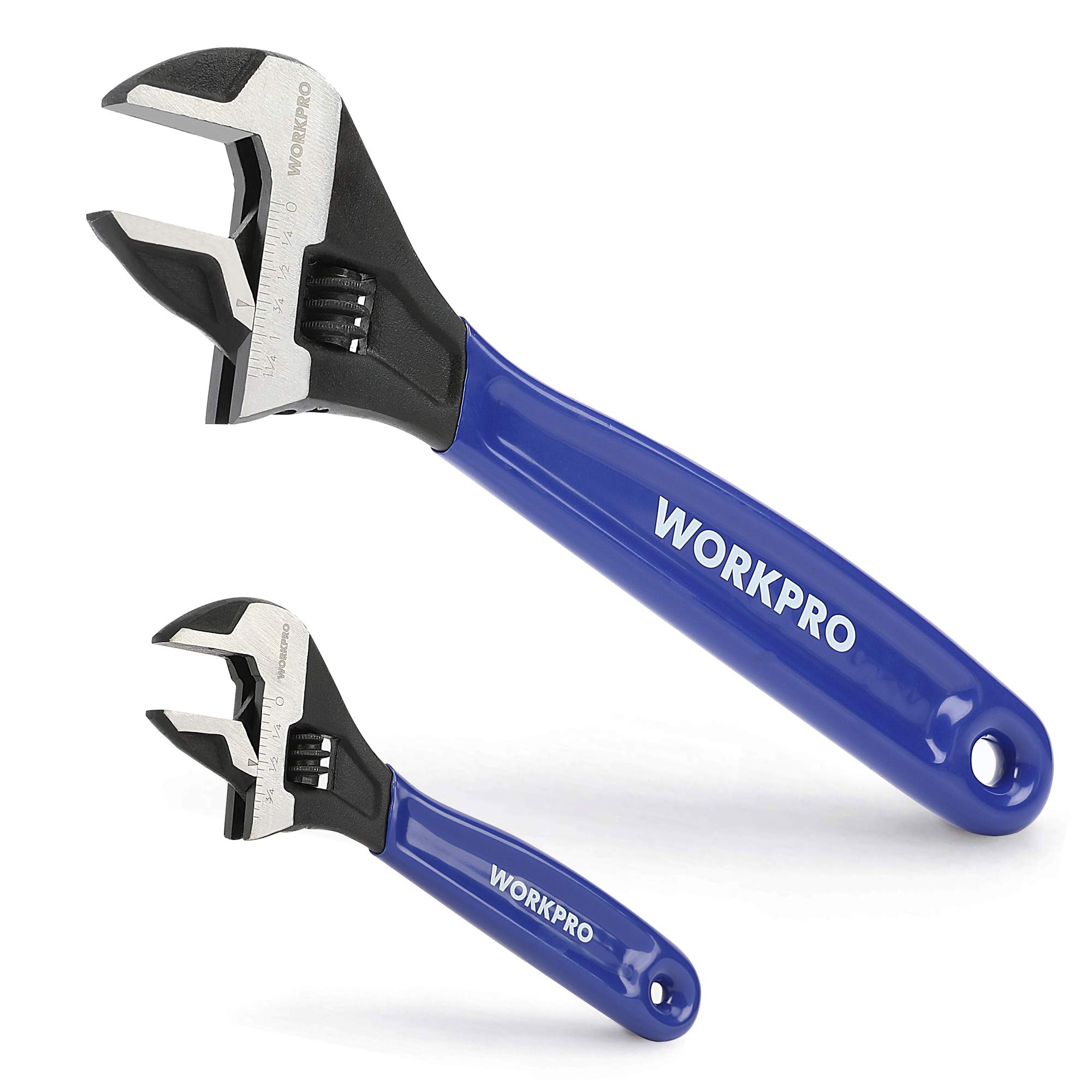 WORKPRO 2-Piece Adjustable Wrench Set, 6-Inch & 10-Inch Wide Jaw Wrenches | Blac