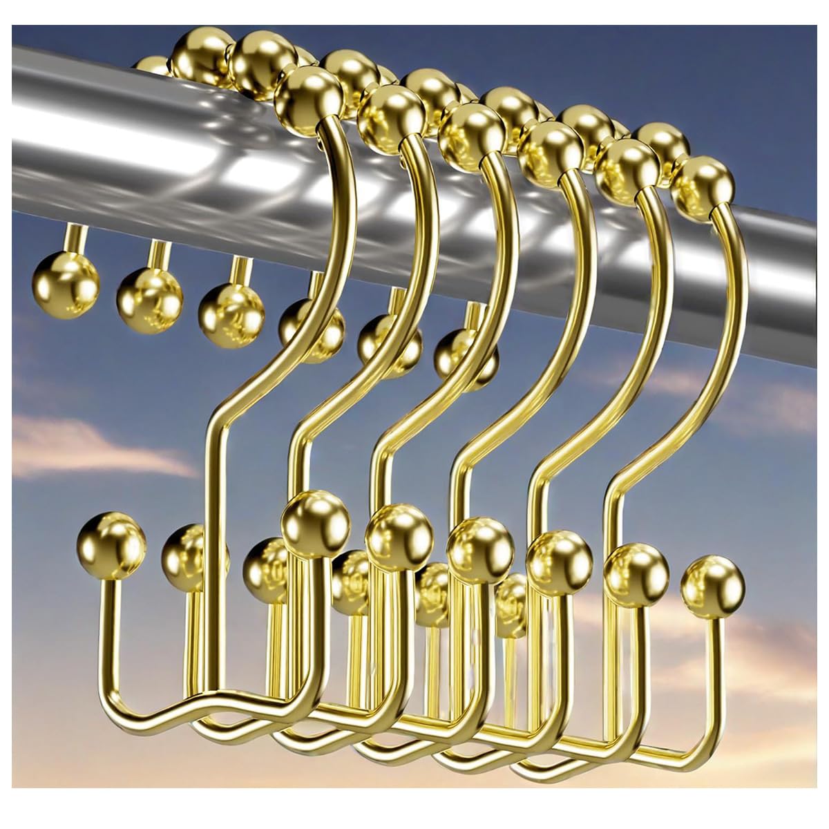 Shower Curtain Hooks, Rust Resistant Metal Rings, Double Glide Shower Hooks for 
