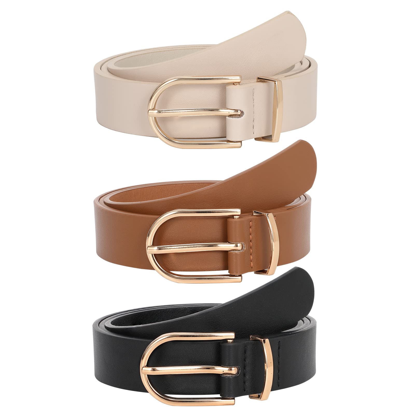 JASGOOD Women's Leather Belts for Jeans Trousers Fashion Women Belt with Gold Bu