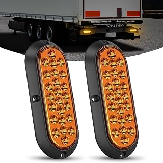 Nilight 6Inch Oval Tail Light 2PCS Amber 24LED Turn Signal Lights Surface Mount Sealed IP67 Waterproof for 12V Caravan Truck RV Camper Trailer Bus