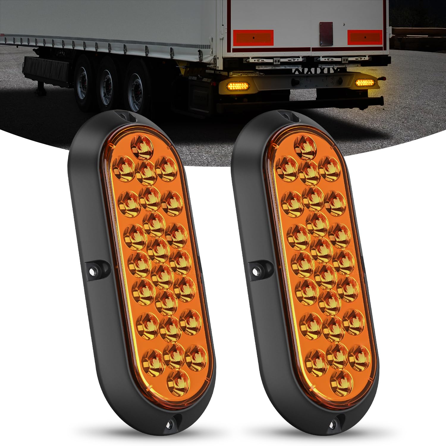 Nilight 6Inch Oval Tail Light 2PCS Amber 24LED Turn Signal Lights Surface Mount 