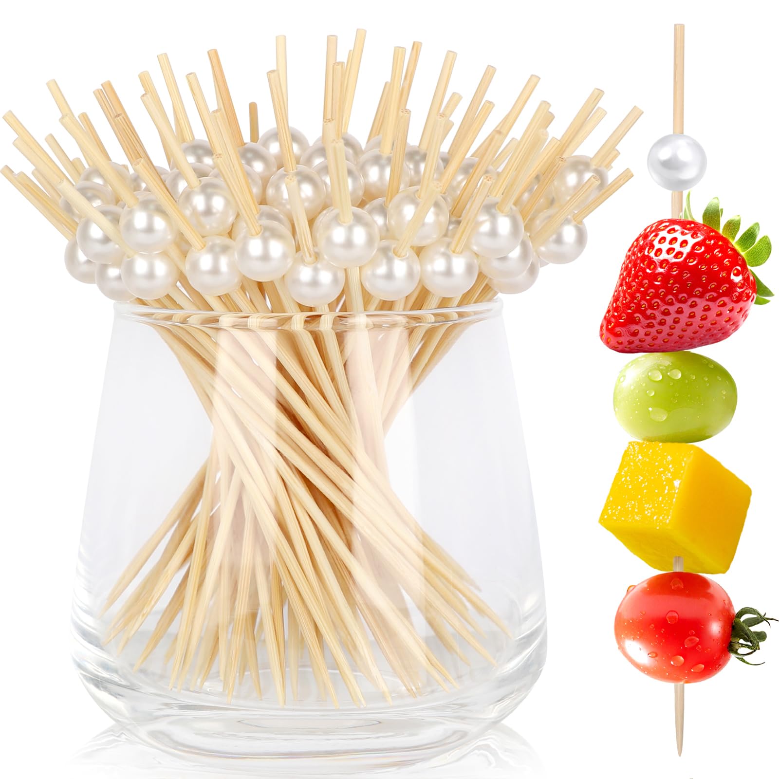 FATLODA 200PCS Cocktail Picks, White Pearl Fancy Toothpicks for Appetizers | 4.7