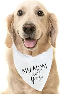 PUPTECK Engagement Gift Wedding Dog Bandana - Triangle Bibs Scarf Pet Accessories, Wedding Photo Prop for Small Medium Large Dogs, White My Mom Said Yes