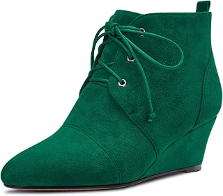 Saekcted Women's Wedge Mid Heel Ankle Boots Lace-up Closed Round Toe Slip-on 5CM Heels Shoes