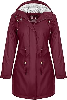 Regenjacke Damen Lang Teddyfleece Warm Winterjacke Wasserdicht Regenmantel