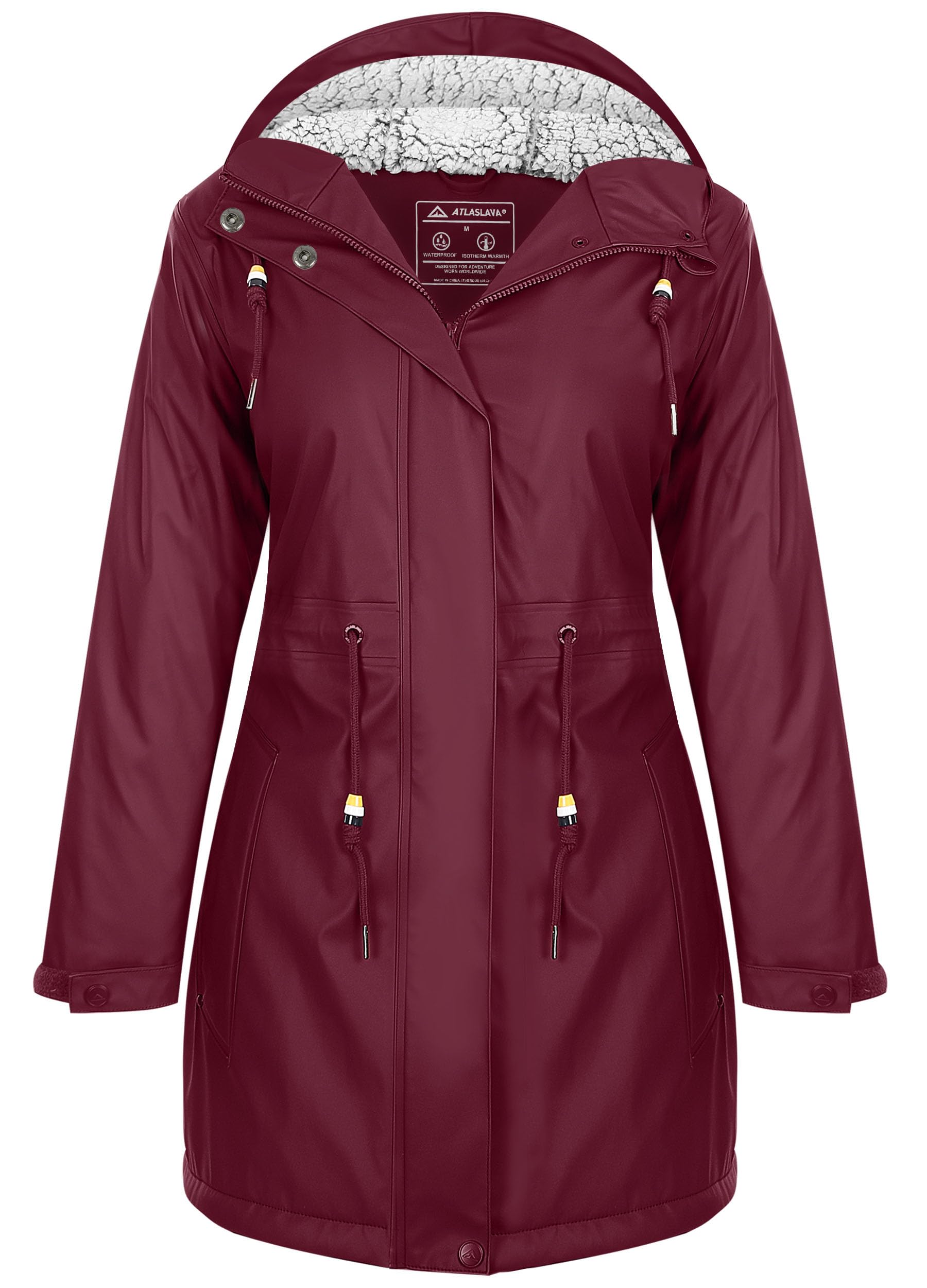 Regenjacke Damen Lang Teddyfleece Warm Winterjacke Wasserdicht Regenmantel