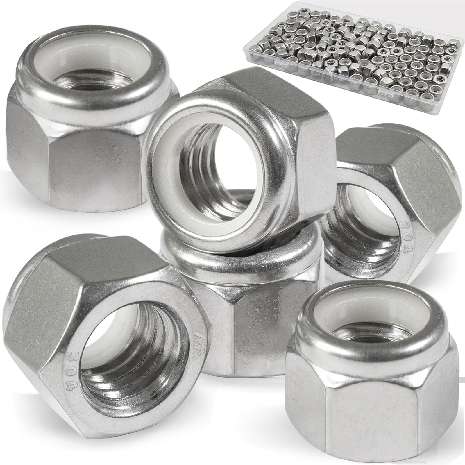 Vifmy 1/4-20 Lock Nut, 110Pcs Stainless Steel Nylock Insert Locking Nuts | 1/4 i