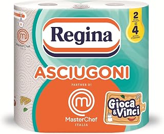 Regina Paper Kitchen Towels, Pack of 2 Rolls 2-Ply 100 Sheets per Roll, Maxi Sheets, More Than Double Than Normal Rolls, 100% FSC Certified Paper | 100 strappi per rotolo, Maxi fogli, Lunghi più del doppio dei normali rotoli, Carta Certificata FSC