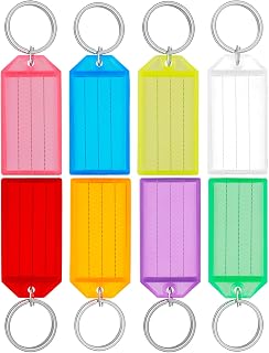Pawfly 20 Pieces Key Tags 2 Inch Plastic Key Chain Tags with Ruled Blank Paper Labels Transparent Covers and Split Rings Sturdy Item Identifiers, 8 Colors