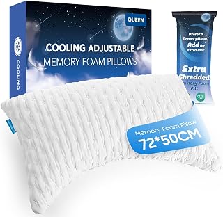 Side Sleeper Pillow Queen Size Pillow 1 Pack Adjustable Shredded Memory Foam Pillow Ergonomic Crescent Curved Pillow for Neck and Shoulder Support Pillow for Hot Sleepers with Washable Cover