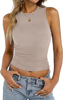 EasyGala Womens Cotton High Neck Tank Tops Fitted Basic Sleeveless Shirts