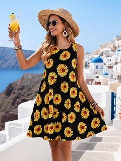 Sleeveless A-Line Dress for Women Round Neck Casual Swing Dress Lightweight Beach Sundress