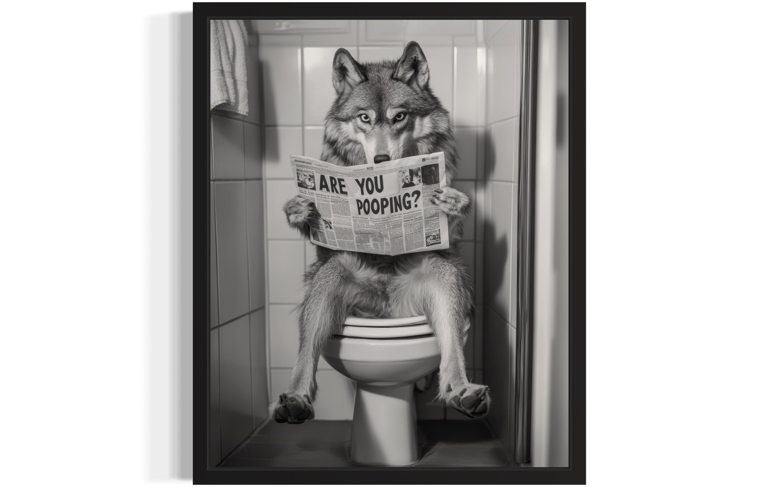 Wolf On Toilet Wall Art Print Poster, Bathroom Decorative Poster, Home Print Art