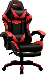 RMF Professional Ergonomic Reclining Gaming Chair, Comfortable and Relaxing Gaming Chair with Footrest – Gamer Chair with Swivel Wheels, Adjustable Height Red/Black