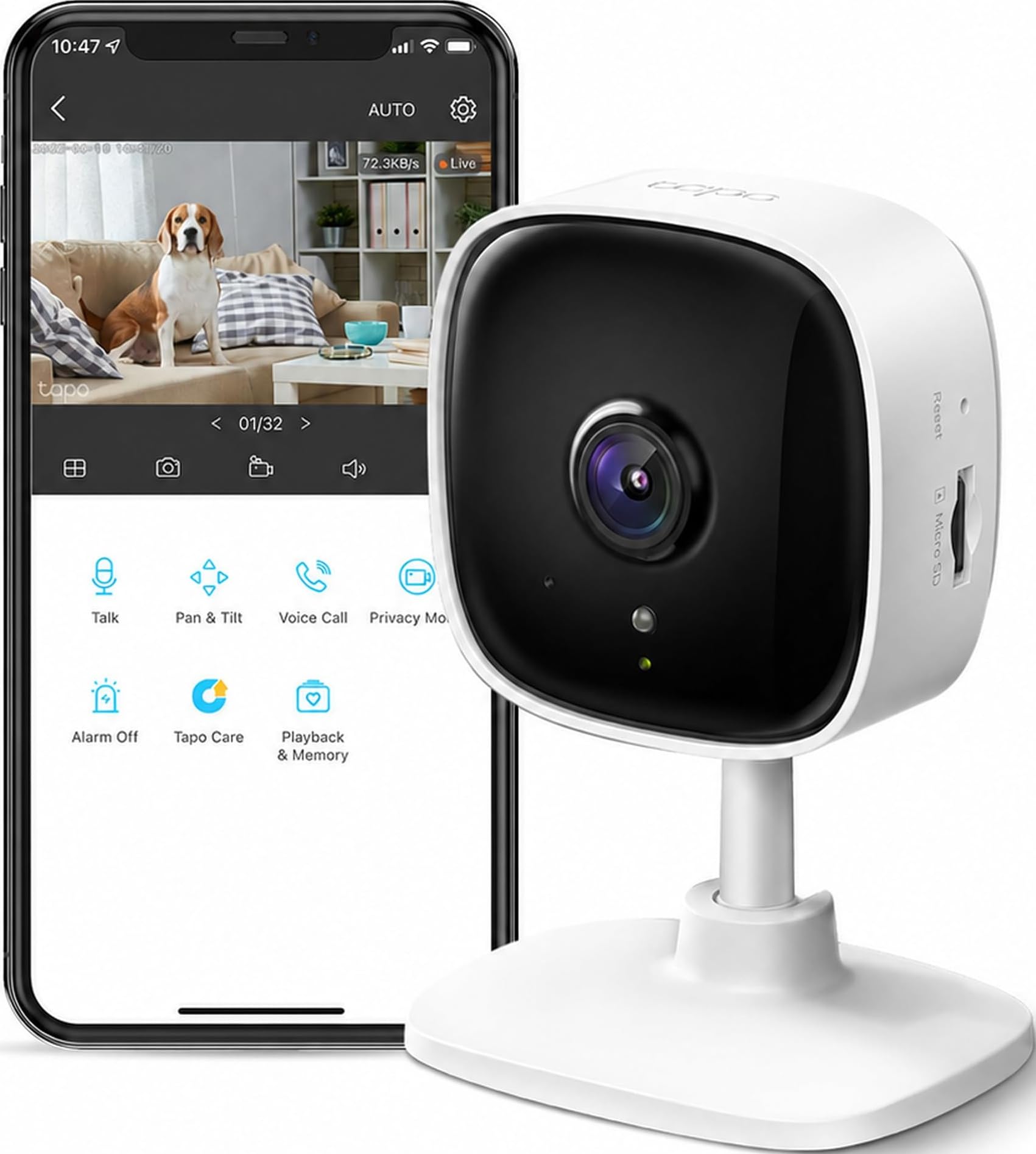 Tapo 1080P Indoor Security Camera, Baby Monitor, Dog Camera, Wired, C100 | Motio