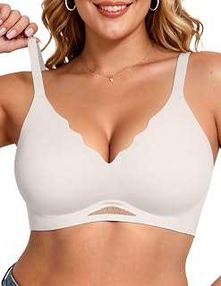 Vertvie Bras for Women Wireless Comfortable Scalloped Push Up Bra Seamless Full Coverage Wirefree Support Bras