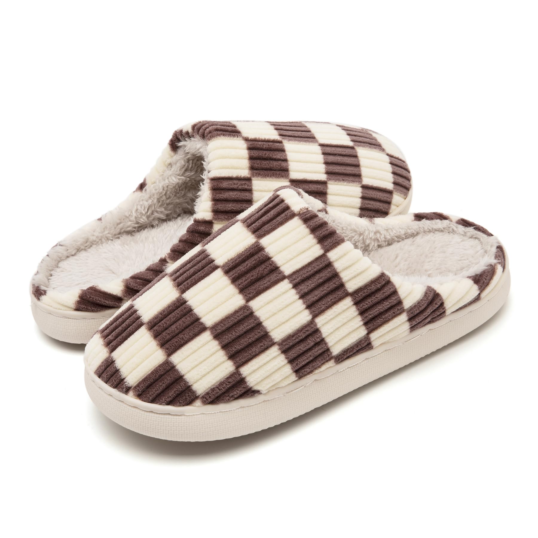 Guyarns House Slippers Women Men Winter Memory Checked Memory Foam Slippers with