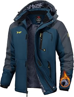 TBMPOY Giacche da sci invernali impermeabili da uomo in pile spesso foderato con cappuccio Utility freddo caldo lavoro all'aperto ghiaccio