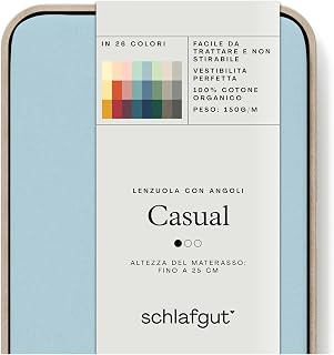 schlafgut Casual Fitted Sheet 90 x 190 cm to 100 x 200 cm, 100% Organic Cotton, Blue Light