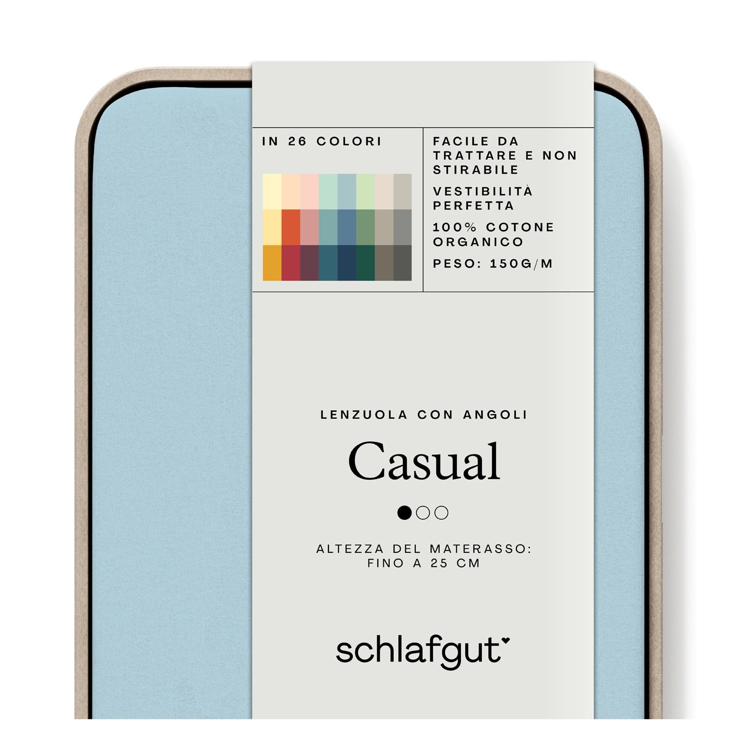 schlafgut Casual Fitted Sheet 90 x 190 cm to 100 x 200 cm, 100% Organic Cotton, 