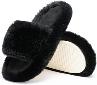 Chantomoo Women's Slippers Memory Foam House Bedroom Slippers for Women Fuzzy Plush Comfy Faux Fur Lined Slide Shoes Anti-Skid Sole Trendy Gift Slippers