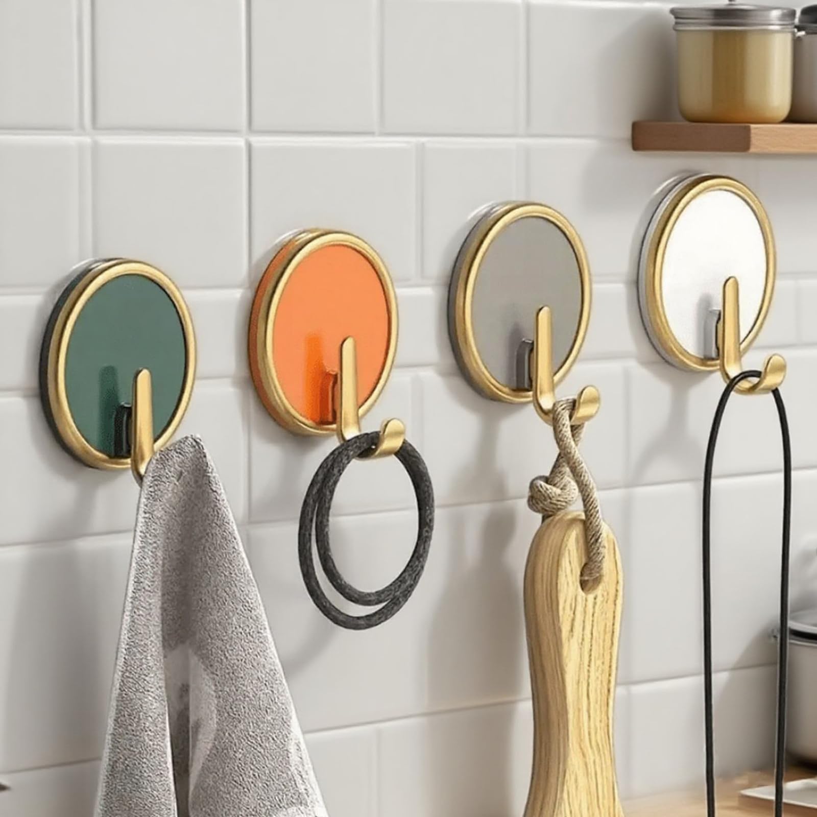 4 Pcs Round Modern Wall Mounted Adhesive Hooks No Drilling Reusable Bathroom Clo