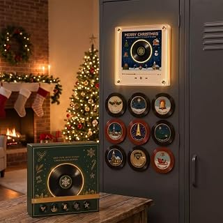 Magnetic Fridge Music Player, Mini Vinyl Record Box with 9 NFC Discs | Magnetic Fridge Music Player, Mini Vinyl Record Box with 9 Programmable NFC Discs, Retro Aesthetic Desk Decor & Audio Speaker
