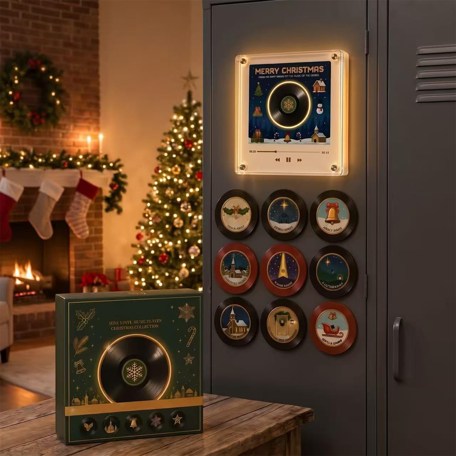 Magnetic Fridge Music Player, Mini Vinyl Record Box with 9 NFC Discs | Magnetic 