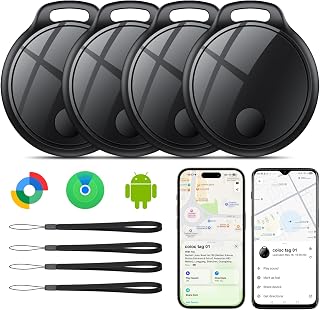 Air Tracker Tag 4-Pack: Tracker Item Finder for Google Find Hub or Apple Find My APP, 120dB Alarm Volume, Replaceable Battery, IP68, for Locate Keys, Luggage, Handbags, Wallets, Includes Lanyard.