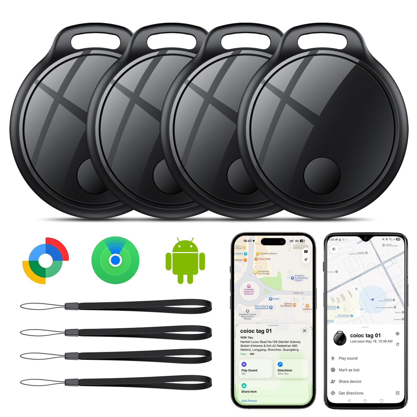 Air Tracker Tag 4-Pack: Tracker Item Finder for Google Find Hub or Apple Find My