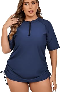 Halcurt Women's Short Sleeve Rash Guard Swim Top Half Zip Short Sleeve Rash Guard Swim Top