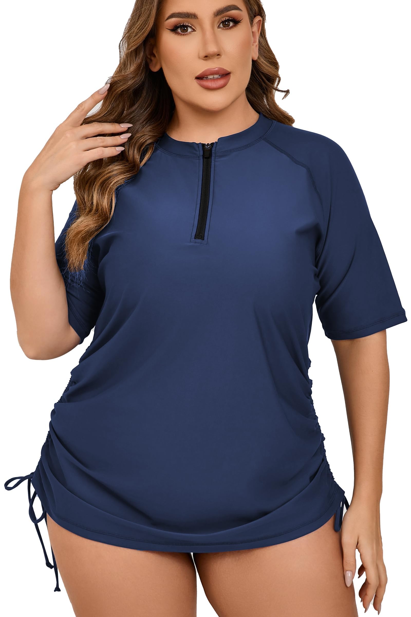 Halcurt Women's Short Sleeve Rash Guard Swim Top Half Zip Short Sleeve Rash Guar