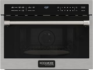 KoolMore Reserve Built-in Microwave Convection Oven with Air Fry, 3-in-1 Combo, Sensor Cook, Soft-Close Door, Stainless Steel, 24 in. / 1.6 cu. ft. with NEMA 5-20P Plug in Black