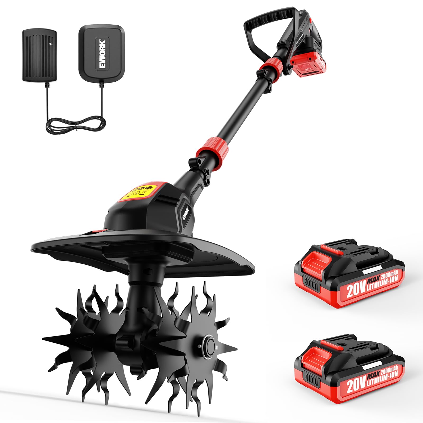 EWORK 20V Cordless Tiller Cultivator, Electric Hand Tiller for Gardening | Mini 