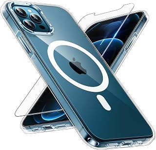 TAURI for iPhone 12 Pro Max Case, Compatible with Magsafe [Yellowing Resistant] with Screen Protectors, Military-Grade Protection, Slim Magnetic Phone Case for iPhone 12 Pro Max, Clear, 6.7"