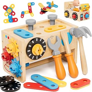 Lehoo Castle Montessori Kids Tool Set, Wooden Toddler Tool Set for Ages 2-4 | STEM Pretend Play Tool Box, Construction Toddler Tool Bench, Educational Learning Toys for 2 3 4 Year Old Boys Birthday Girls